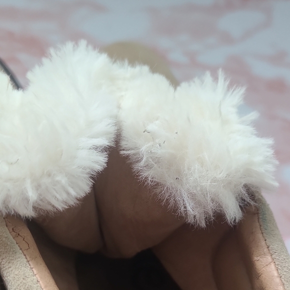 GUC Sam Edelman Darrah 2 Tan Suede Cream Fur Lace Up Boots Sz 9 - Picture 11 of 12